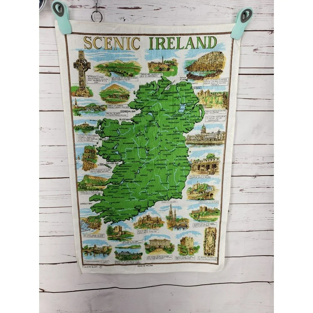 Vintage Scenic Ireland‎ Decorative Map Of Ireland Tea Towel